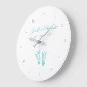 シンプル誕生メントブルー大切フットプリントズ ラージ壁時計 (傾斜)