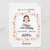 シンプル誕生日パーティーの風船とプレゼント 招待状 (正面/裏面)