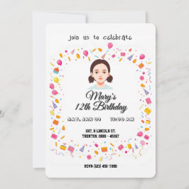 シンプル誕生日パーティーの風船とプレゼント 招待状