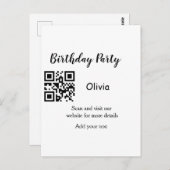 シンプル誕生日パーティーWebサイトバーコードQR追加の名前 ポストカード (正面/裏面)