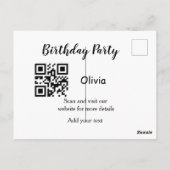 シンプル誕生日パーティーWebサイトバーコードQR追加の名前 ポストカード (裏面)