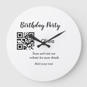 シンプル誕生日パーティーWebサイトバーコードQR追加の名前 ラージ壁時計