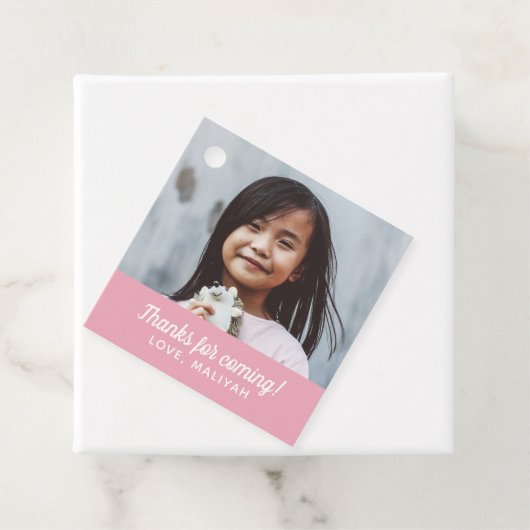 シンプル誕生日モダン写真サンキューピンク フェイバータグ (インサイチュ)
