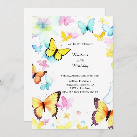 シンプル誕生日招待状 招待状 (正面/裏面)