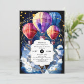 シンプル誕生日雲ホットエアバルーン 招待状 (スタンド正面)