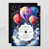 シンプル誕生日雲ホットエアバルーン 招待状 (正面/裏面)