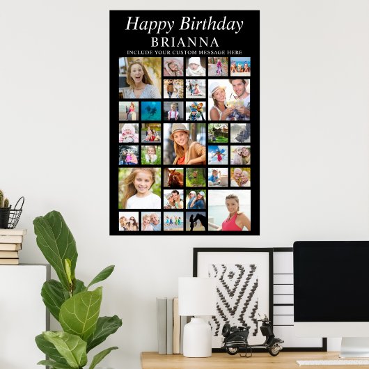 シンプル誕生日33フォトコラージュカスタム文字色 ポスター (ホームオフィス)