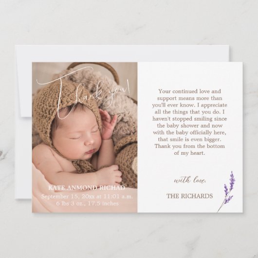 シンプル誕生統計フォトワイルドフラワーズ生まれたばかりのベビー 案内状 (正面)