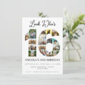 シンプル誰が16フォトコラージュの誕生日を見て10代のる 招待状 (スタンド正面)