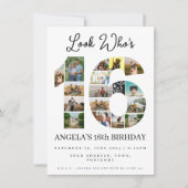 シンプル誰が16フォトコラージュの誕生日を見て10代のる 招待状 (正面)