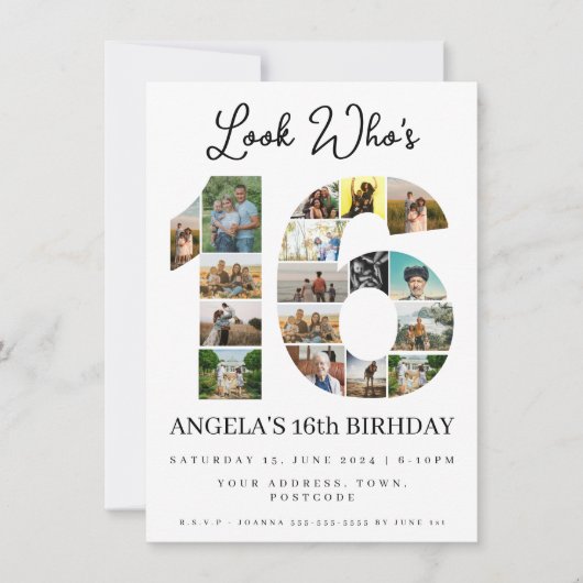 シンプル誰が16フォトコラージュの誕生日を見て10代のる 招待状 (正面)