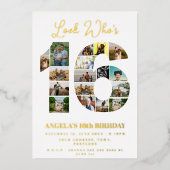 シンプル誰が16フォトコラージュの誕生日を見て10代のる 箔招待状 (正面)