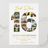 シンプル誰が16フォトコラージュの誕生日を見て10代のる 箔招待状 (正面)