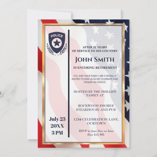 シンプル警察官の退職パーティー 招待状 (正面)