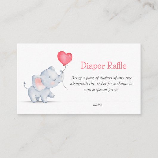 シンプル象&ハートバルーンおむつラッフル エンクロージャーカード (正面)