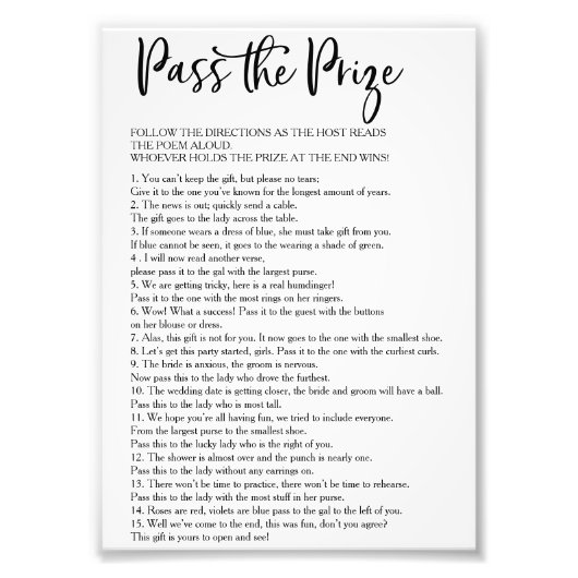 シンプル賞品ブライダルシャワーゲーム フォトプリント            (正面)