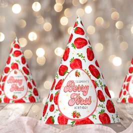 シンプル赤いちご1stバースデーベリーファースト パーティーハット