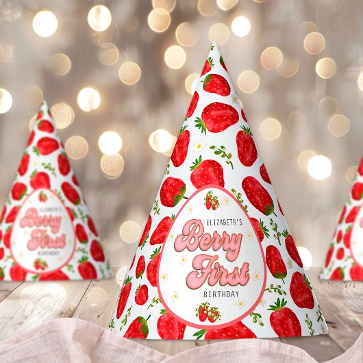 シンプル赤いちご1stバースデーベリーファースト パーティーハット