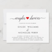 シンプル赤いハートエレガントカップルのシャワー 招待状 (正面)