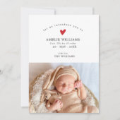 シンプル赤いハートエレガント2枚の写真ベビーシャワー サンキューカード (正面)