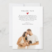 シンプル赤いハートエレガント2枚の写真ベビーシャワー サンキューカード (裏面)