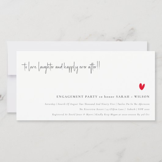 シンプル赤いハートスミニマルクリプト婚約招待状 サンキューカード (正面)