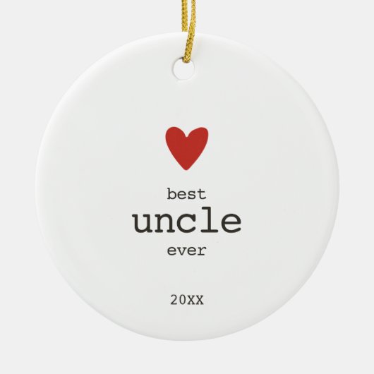 シンプル赤いハートパーソナライズされた最高の叔父エバーギフト セラミックオーナメント (正面)