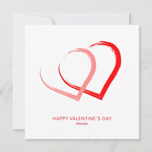 シンプル赤いハートピンクバレンタインデーモダン シーズンカード (正面)