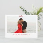 シンプル赤いハートボウハッピーバレンタインデー写真 シーズンカード (スタンド正面)