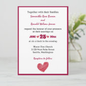 シンプル赤いハート結婚式招待状 招待状 (スタンド正面)