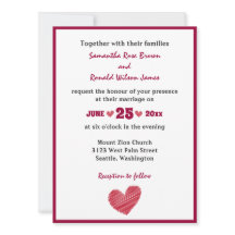 シンプル赤いハート結婚式招待状