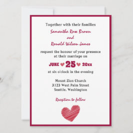 シンプル赤いハート結婚式招待状 招待状