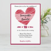 シンプル赤いハート結婚式招待状 招待状 (スタンド正面)