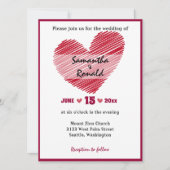 シンプル赤いハート結婚式招待状 招待状 (正面)