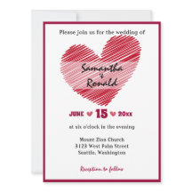 シンプル赤いハート結婚式招待状