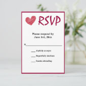 シンプル赤いハート結婚式RSVPカード 出欠カード (スタンド正面)