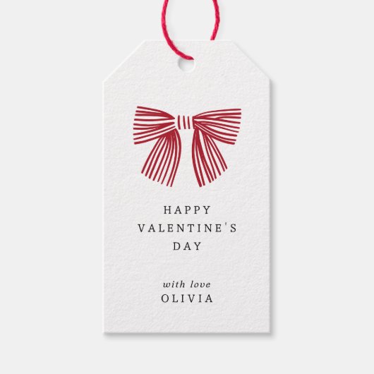 シンプル赤い弓バレンタインデー ギフトタグ (正面)