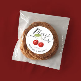 シンプル赤かわいらしさくらんぼ結婚ズ手書き ラウンドシール