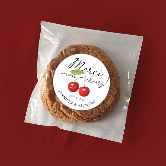 シンプル赤かわいらしさくらんぼ結婚ズ手書き ラウンドシール