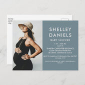 シンプル赤ちゃんシャワーB/Wフォトブルー インビテーションポストカード (正面/裏面)