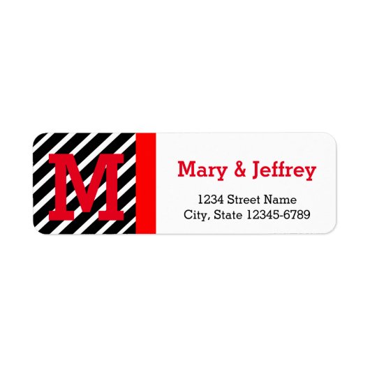 シンプル赤とストライプの差出人住所ラベル ラベル (正面)