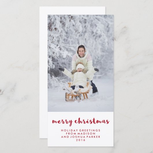 シンプル赤と白クリスマス | フォト シーズンカード (正面/裏面)