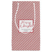 シンプル赤と白ストライプメリー スモールペーパーバッグ (正面)