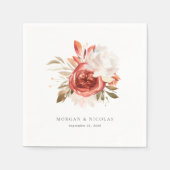 シンプル赤と白フローラ結婚ブーケ スタンダードカクテルナプキン (正面)