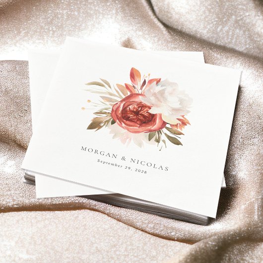 シンプル赤と白フローラ結婚ブーケ スタンダードカクテルナプキン