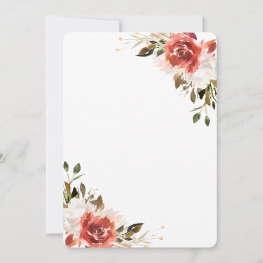 シンプル赤と白フローラ結婚ブーケ 招待状 (裏面)