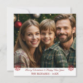 シンプル赤と緑の雪片ホリデーカード シーズンカード (正面)