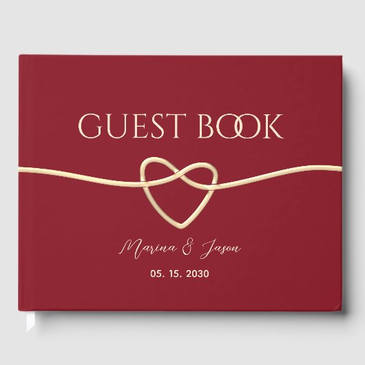 シンプル赤と金ゴールドエレガントな結婚式 ゲストブック (正面)