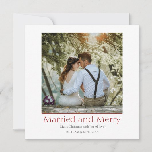 シンプル赤のクリスマス結婚したと新メリー婚 シーズンカード (正面)