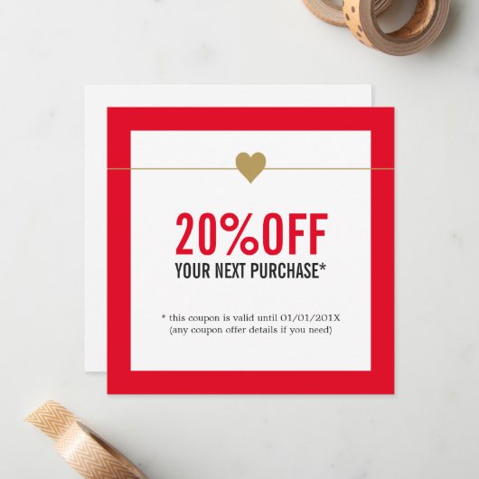 シンプル赤エレガント白美しいサロンクーポン ノートカード (正面/裏面インサイチュ)